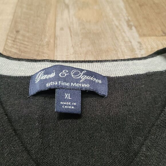 Davis & Squire Men's Size XL Black Merino Wool Long Sleeve Pullover Sweater - Picture 3 of 8